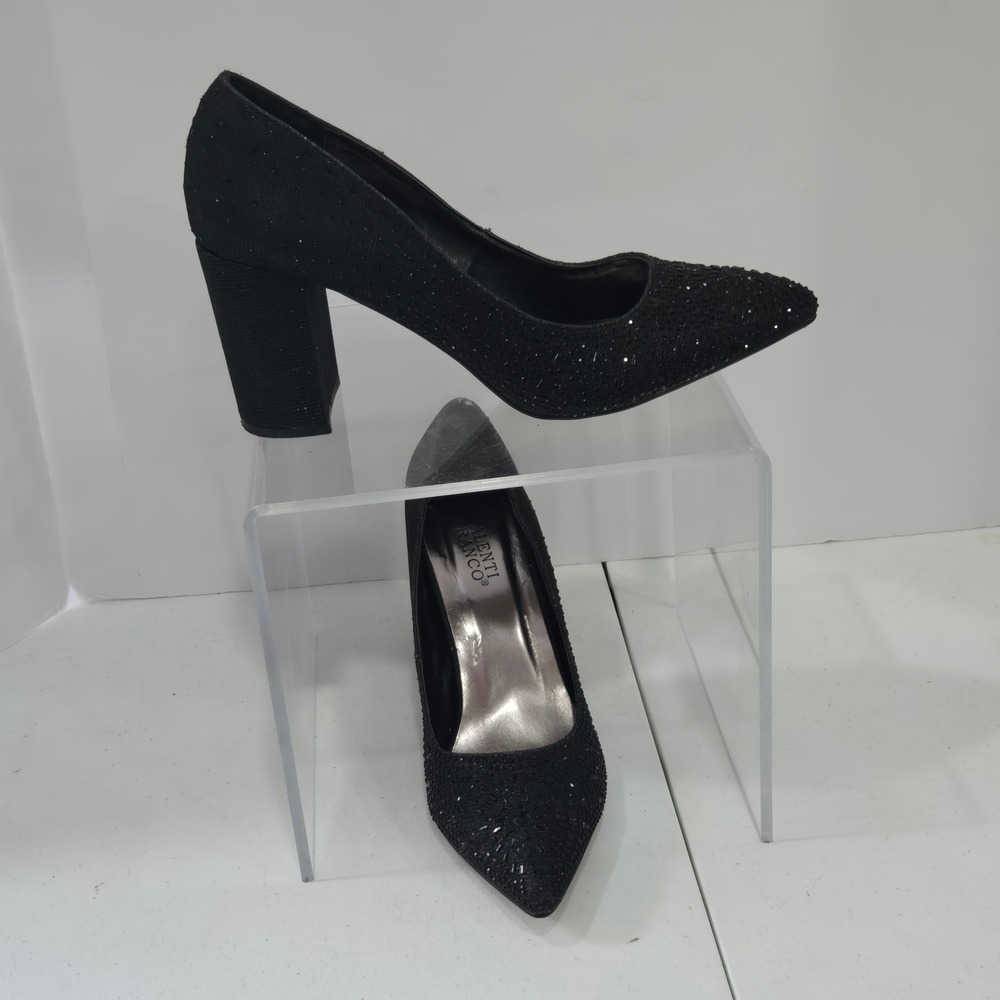 Valenti Franco Black Sparkle Rhinestone Pointed Toe Block Heel Pumps Size 10